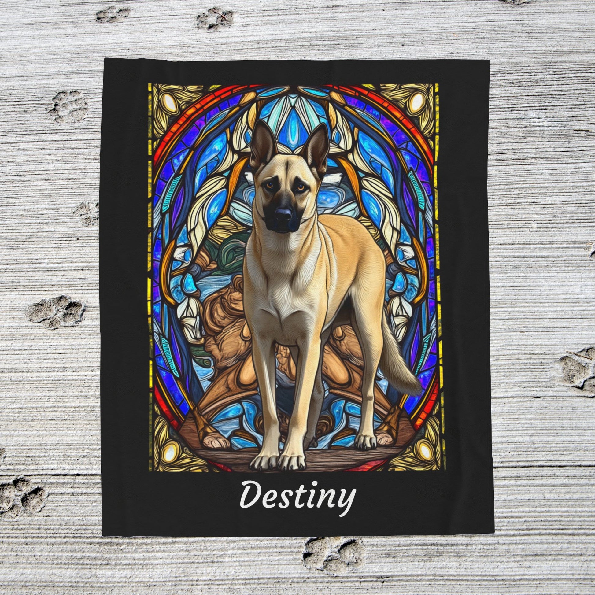Belgian Malinois cream velveteen blanket, stained glass dog throw, personalized pet lover gift - MySisterIsASurvivor