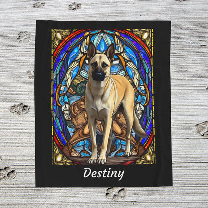 Belgian Malinois cream velveteen blanket, stained glass dog throw, personalized pet lover gift - MySisterIsASurvivor
