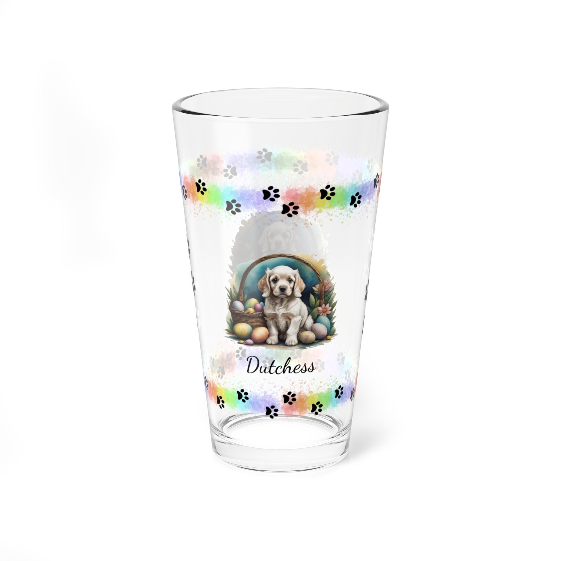 Cocker Spaniel (Light Gold) Personalized Easter Puppy 16oz Pint Glass - Custom Dog Design, Mental Health Gift, Easter Décor, and Festive Celebrations