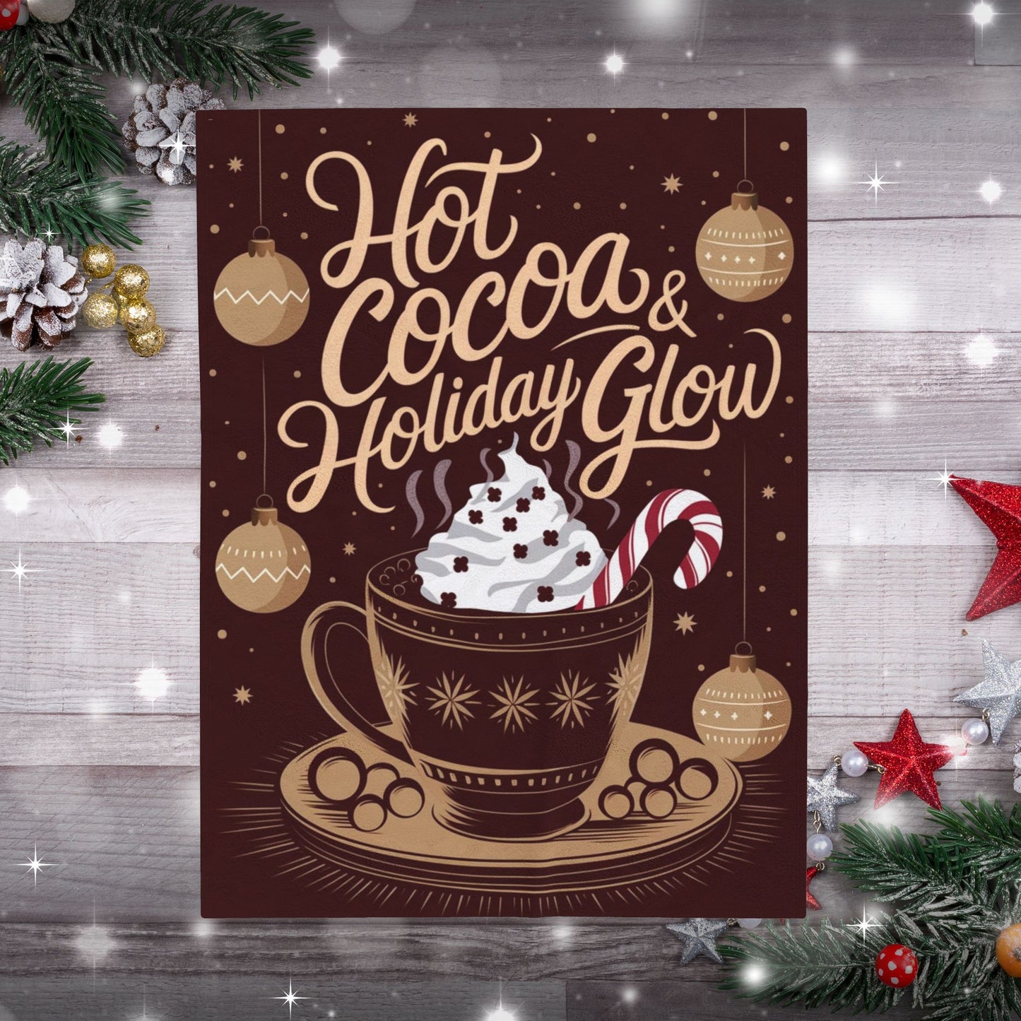 Christmas blanket “Hot Cocoa & Holiday Glow” cozy festive throw for winter comfort and joy