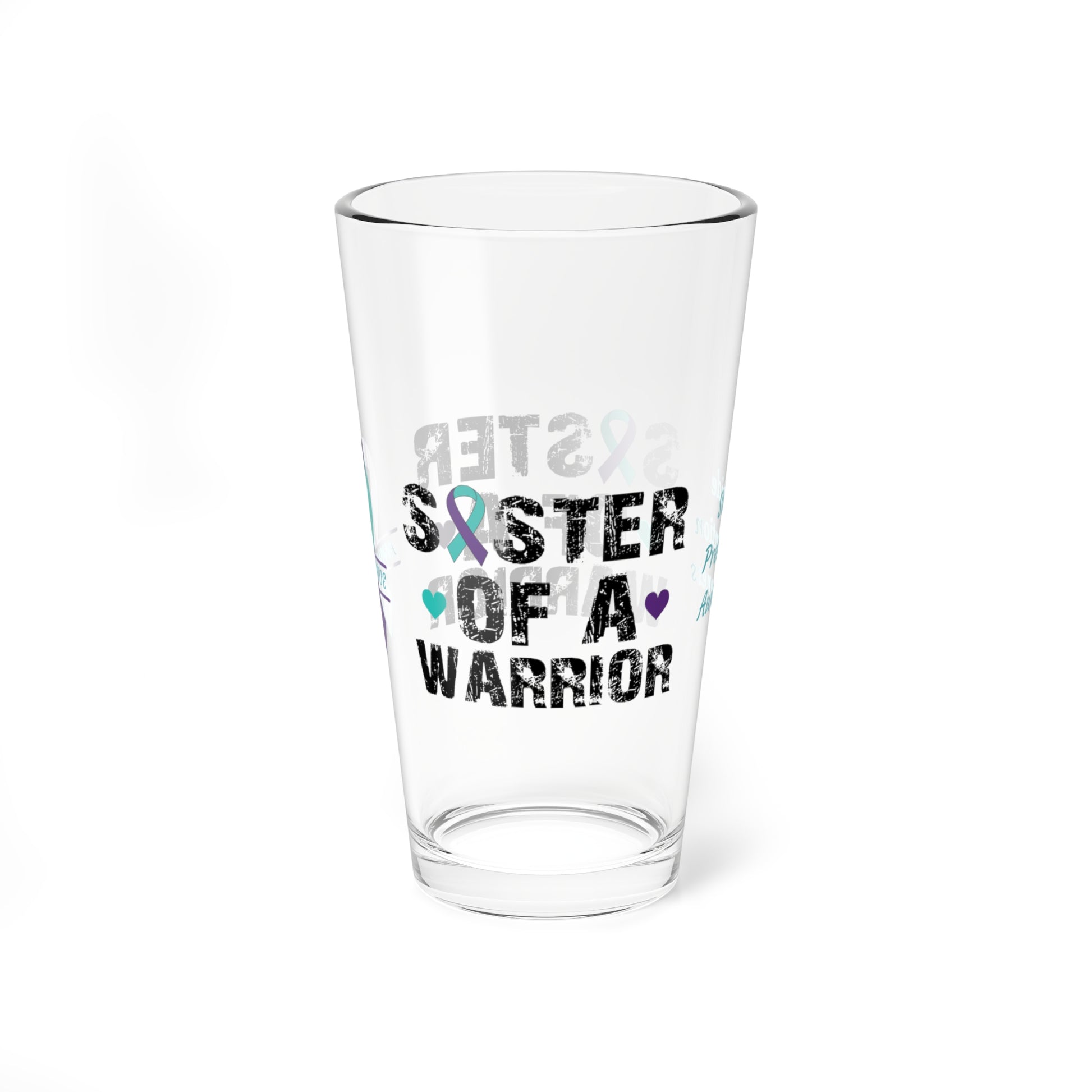 Sister of a Warrior: Personalized Suicide Prevention Awareness Warrior Pint Glass - Proud Family Member