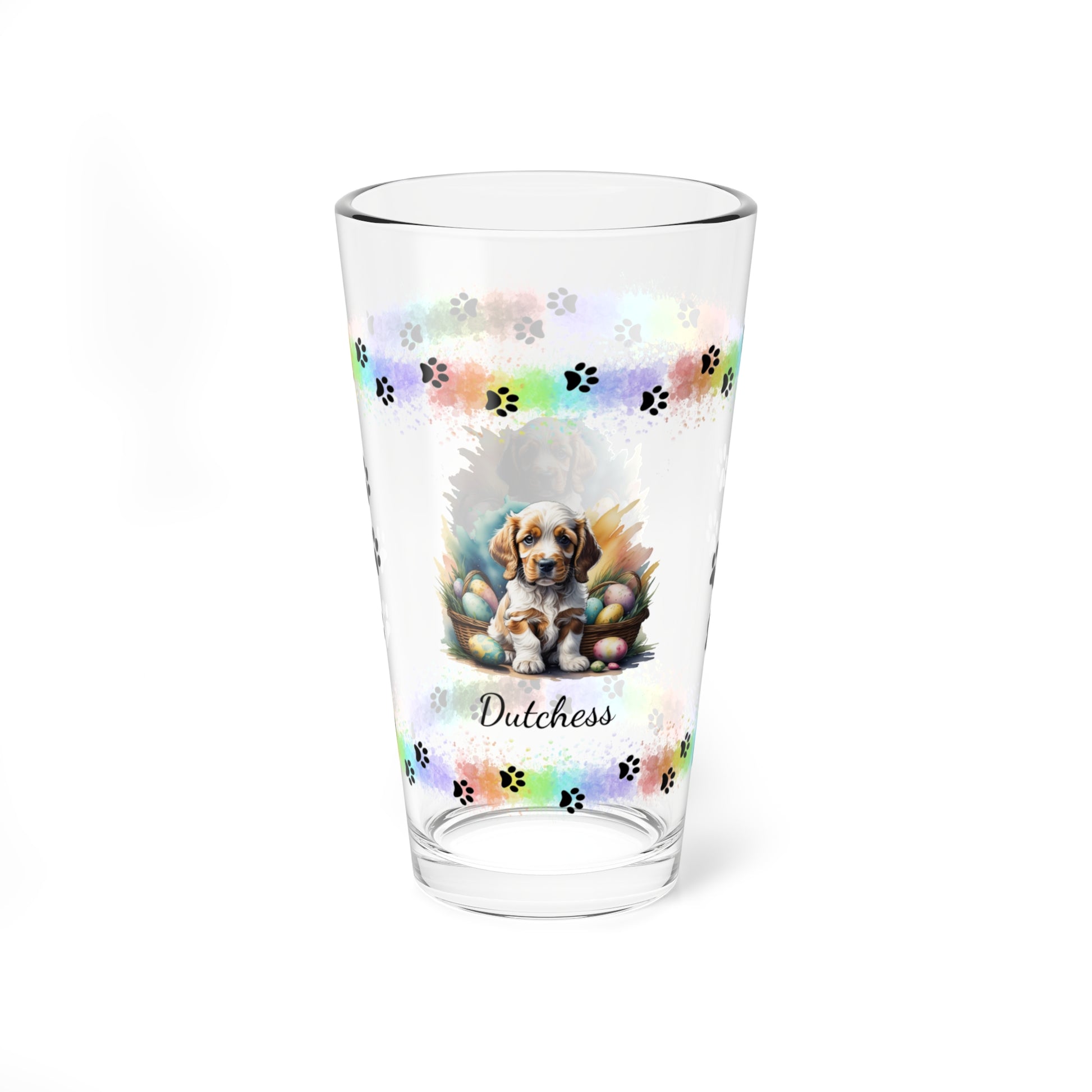 Cocker Spaniel (Orange Roan) Personalized Easter Puppy 16oz Pint Glass - Custom Dog Design, Mental Health Gift, Easter Décor, and Festive Celebrations