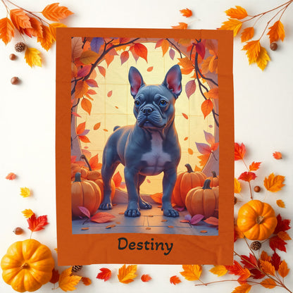 French Bulldog (Blue) Velveteen Blanket - Custom plush dog throw, cozy French Bulldog gift for dog lovers