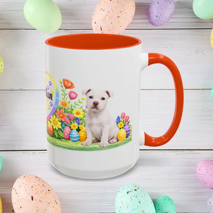 Shop our pitbull white puppy easter mug featuring the 15oz style option from MySisterIsASurvivor.