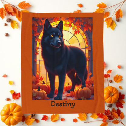 Black Husky amber eyes velveteen plush blanket, personalized dog throw for Husky parents - MySisterIsASurvivor