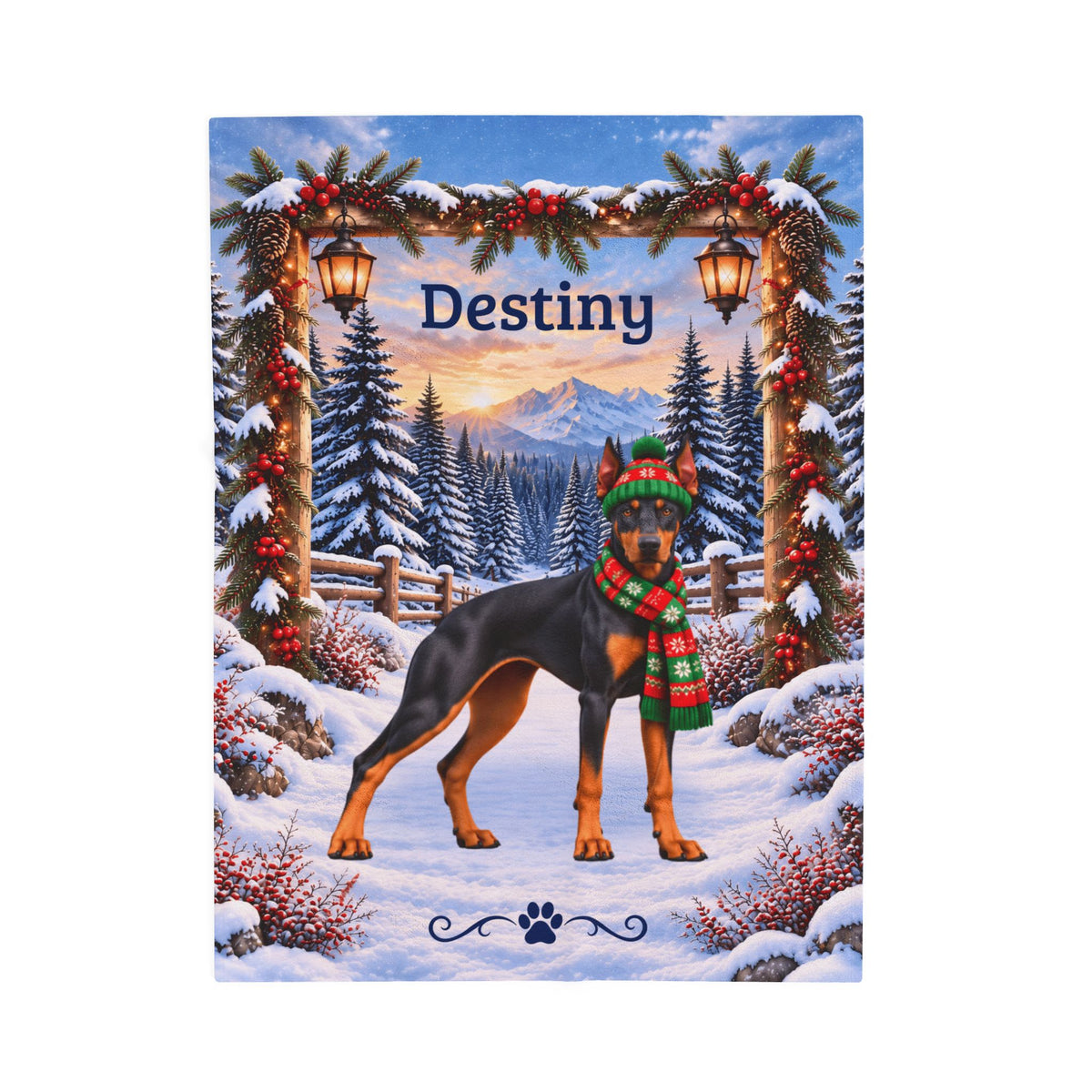 Doberman (Blue & Rust Coat, Alternate Tone) - Personalized Winter Velveteen Blanket