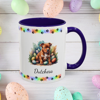 Pitbull (Red): Personalized Easter Puppy Coffee Mug - Adorable Dog Design, Mental Health Gift, 11oz & 15oz, 12 Color Choices, Easter Gifts & Décor
