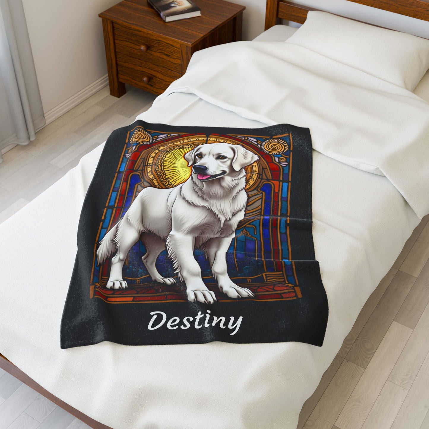 Golden Retriever White Coat Personalized Velveteen Plush Blanket, Custom Dog Lover Throw for Humans