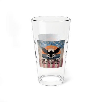 Personalized Memorial Day Pint Glass - "Lest We Forget", PTSD Awareness Gift for Veterans & Memorial Days