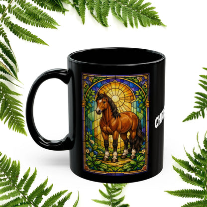 Shop our premium horse stained glass style black mug from MySisterIsASurvivor.