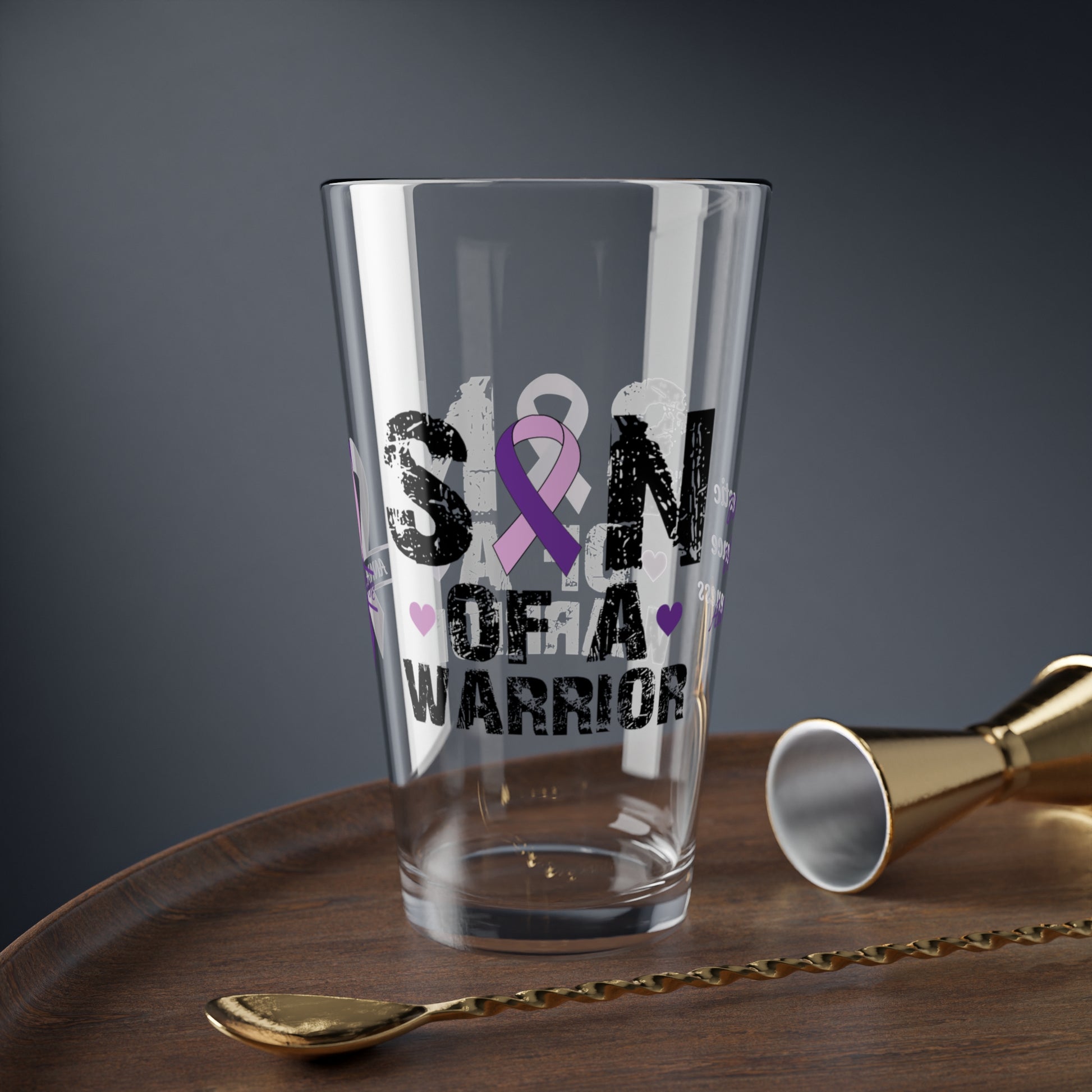 Son of a Warrior: Personalized Domestic Violence Awareness Warrior Pint Glass - Proud Family Member