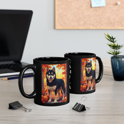 Black & Tan Husky (Amber Eyes) autumn coffee mug, personalized dog lover gift for fall and cozy drinks