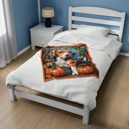 Soft Beagle stained glass pattern blanket, velveteen throw for cozy nights and thoughtful dog gifts