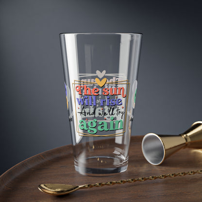 The Sun Will Rise Again retro pint glass with hopeful mental health message