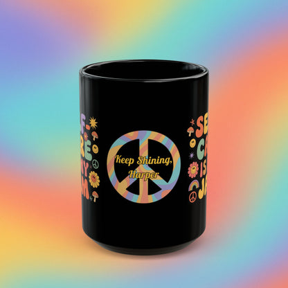 Self-Care Is My Jam retro mug, 70s mental health coffee cup with self-love affirmation - MySisterIsASurvivor