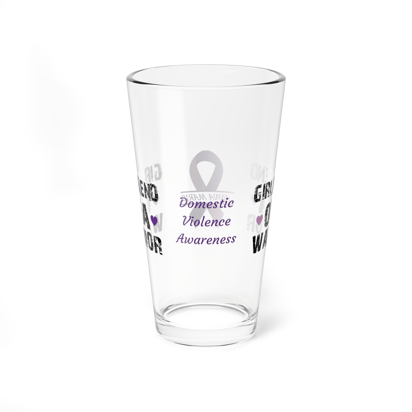 Girlfriend of a Warrior: Personalized Domestic Violence Awareness Warrior Pint Glass - Proud Family Member