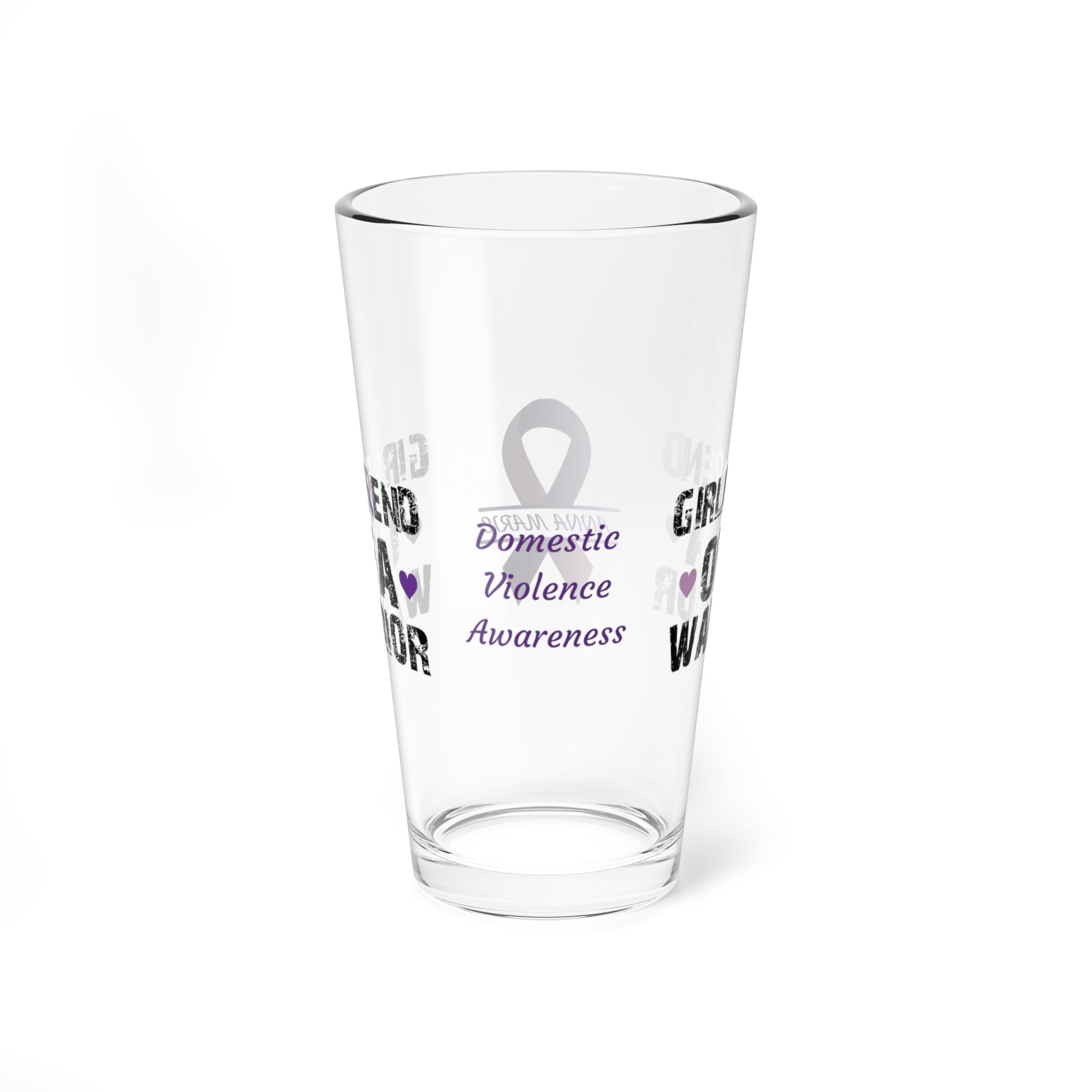 Girlfriend of a Warrior: Personalized Domestic Violence Awareness Warrior Pint Glass - Proud Family Member