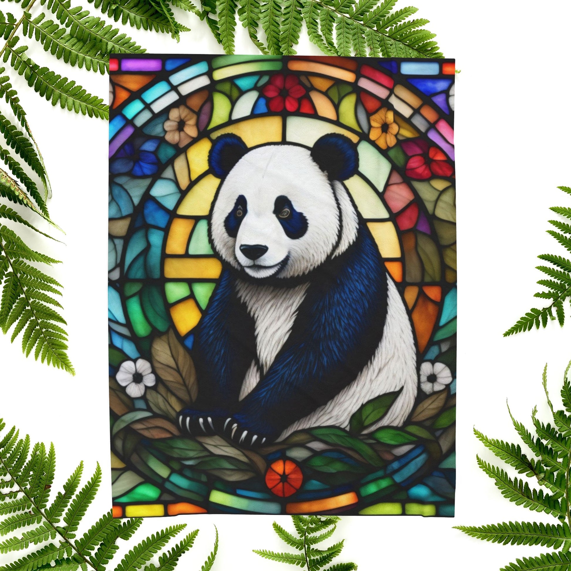 A tranquil panda blanket in stained glass style, ideal for calm evenings and mindful rest.