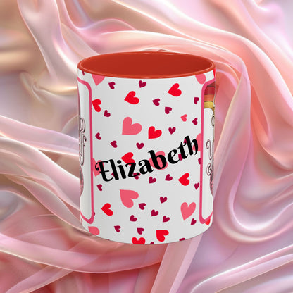 Be Kind To Yourself Valentines mug with self care message, red and pink Valentine design, affirmation coffee cup