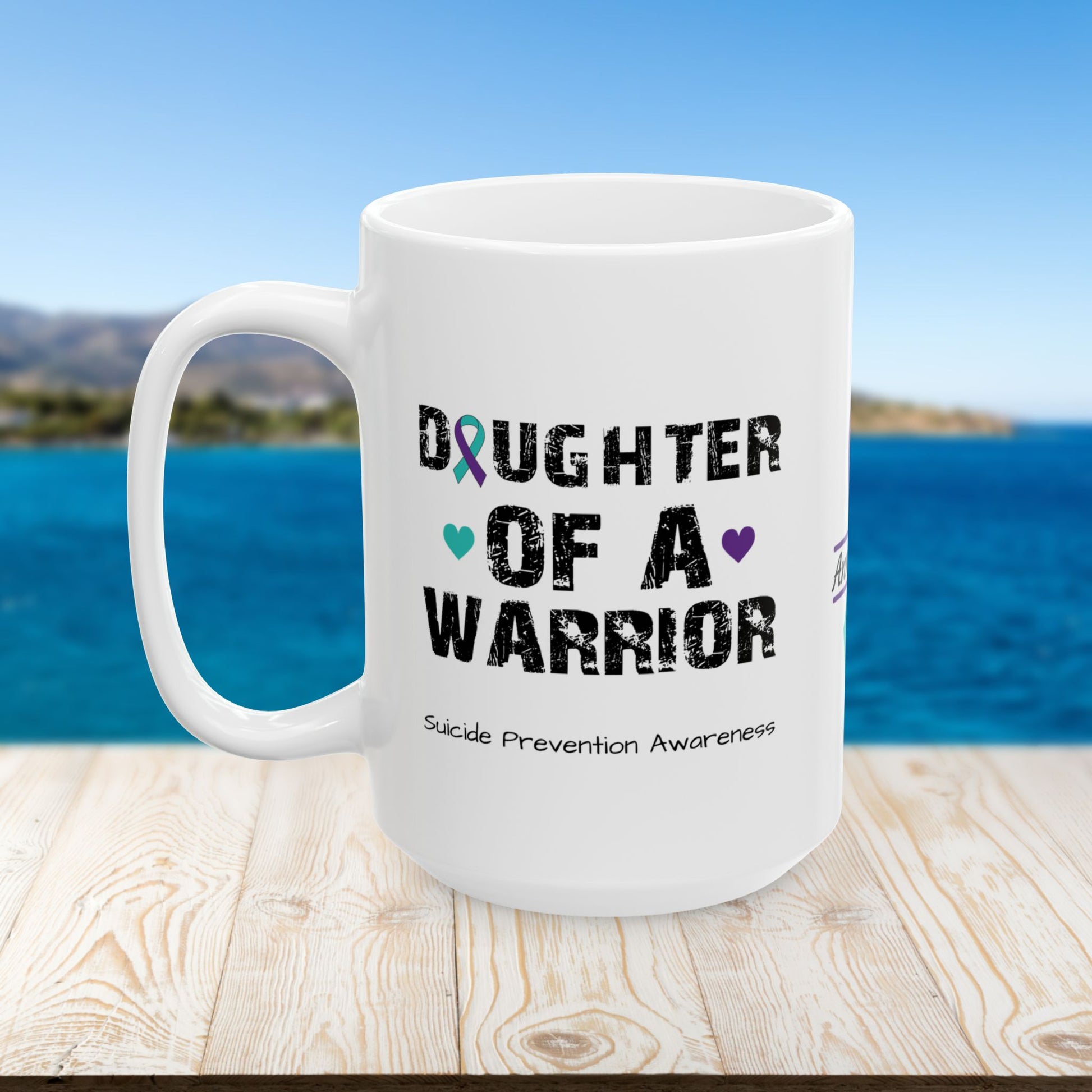 Daughter of a Warrior - Personalized Suicide Prevention Awareness Gift, Empowerment and Resilience Ceramic Mug, Support for Survivors