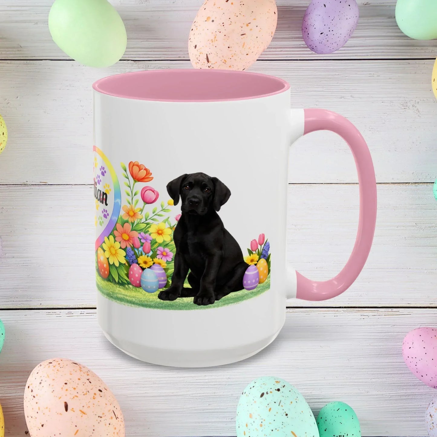 Shop our great dane black puppy easter mug featuring the 15oz style option from MySisterIsASurvivor.
