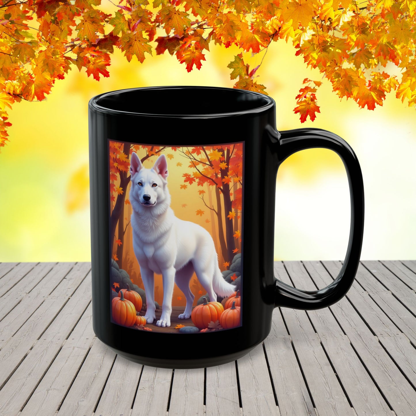 German Shepherd White - Autumn custom coffee mug, personalized fall dog gift for GSD parents