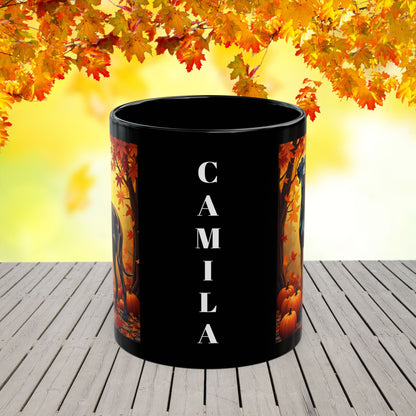 Great Dane Brindle - Autumn mug, custom fall coffee cup for gentle giant dog lovers
