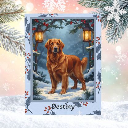 Golden Retriever Dark Golden custom winter blanket showing a loyal retriever in a bright illustrated lodge scene