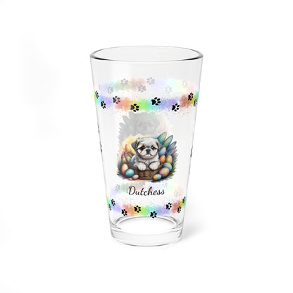Shih Tzu (Silver & White) Personalized Easter Puppy 16oz Pint Glass - Custom Dog Design, Mental Health Gift, Easter Décor, and Festive Celebrations