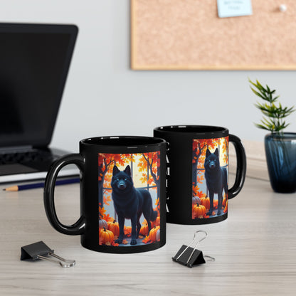 Black Siberian Husky (Blue Eyes) fall mug, custom coffee cup for Husky owners and pet parents