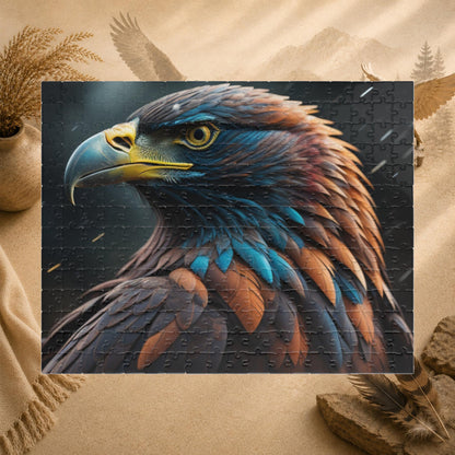 Eagle's Inspiration - Naturalistic Eagle Portrait Puzzle with Warm Brown Feathers and Stormy Background