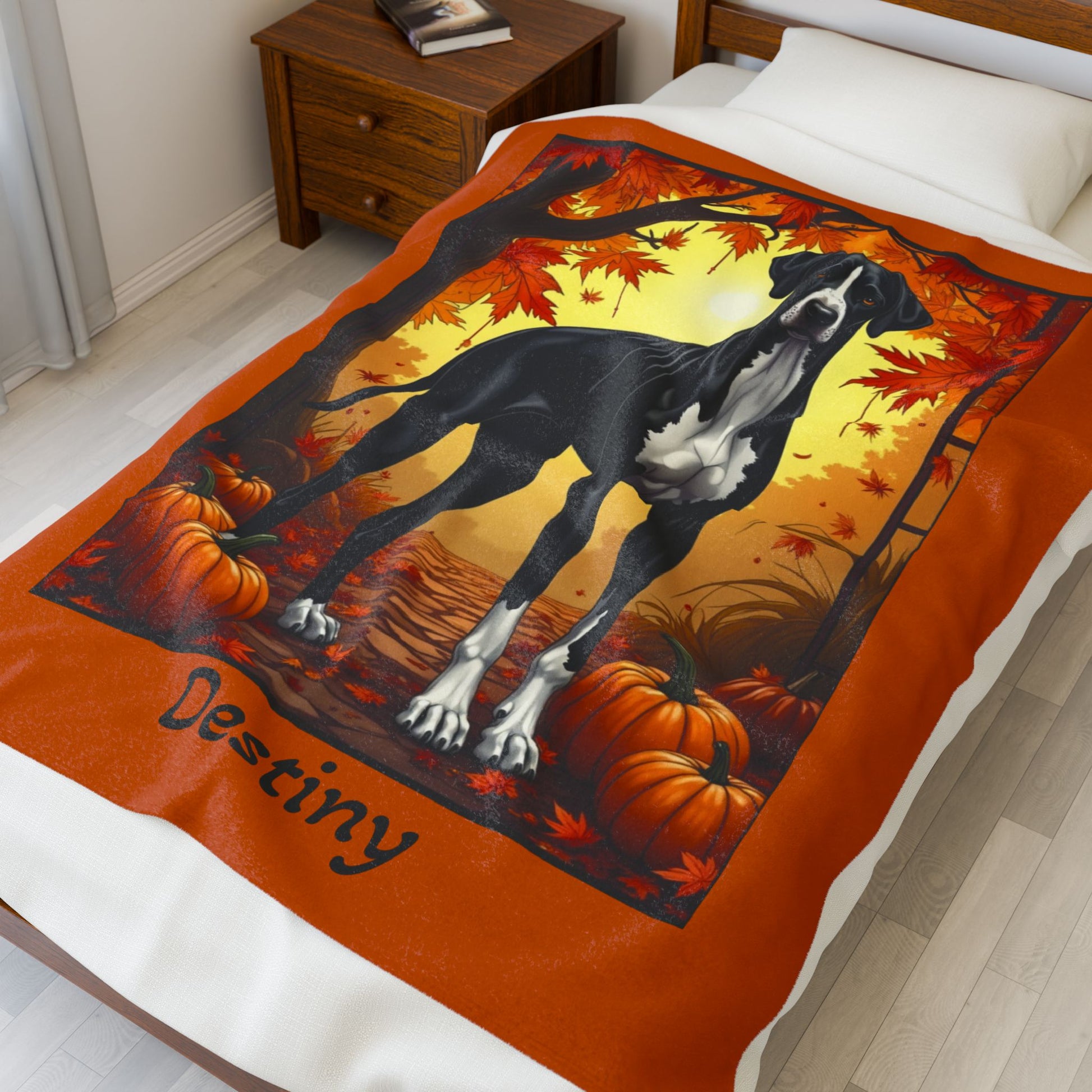 Mantle Great Dane velveteen plush blanket, cozy plush dog throw, custom gift for gentle giant fans