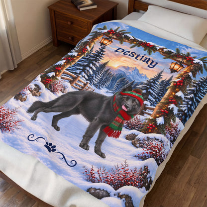German Shepherd (Blue Steel Coat) - Personalized Winter Forest Blanket, Custom Name Velveteen Throw - MySisterIsAsurvor