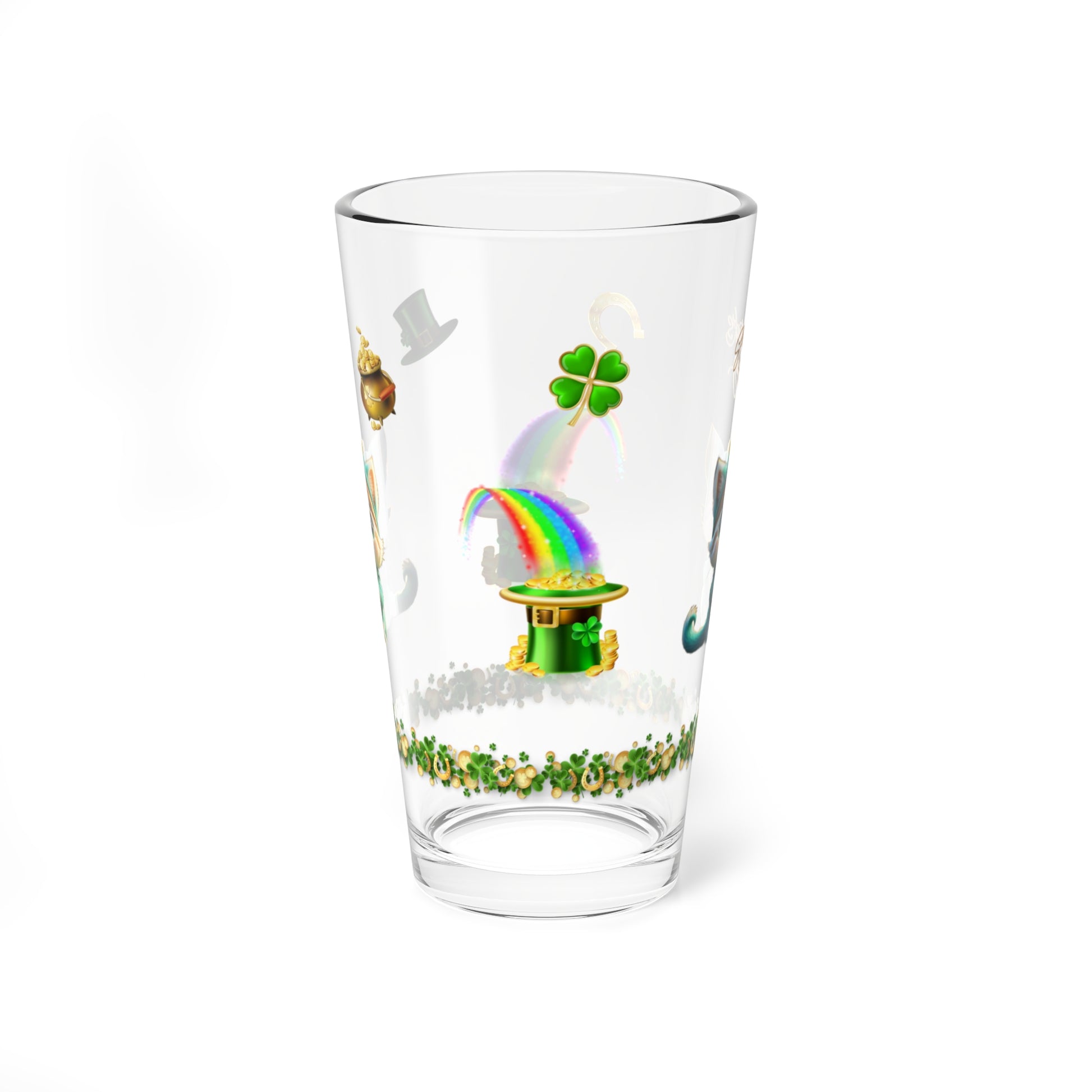 Serene Shamrock Kitty: Mindful St. Patrick's Day 16oz Pint Glasses - Festive Design for Positivity & Wellness