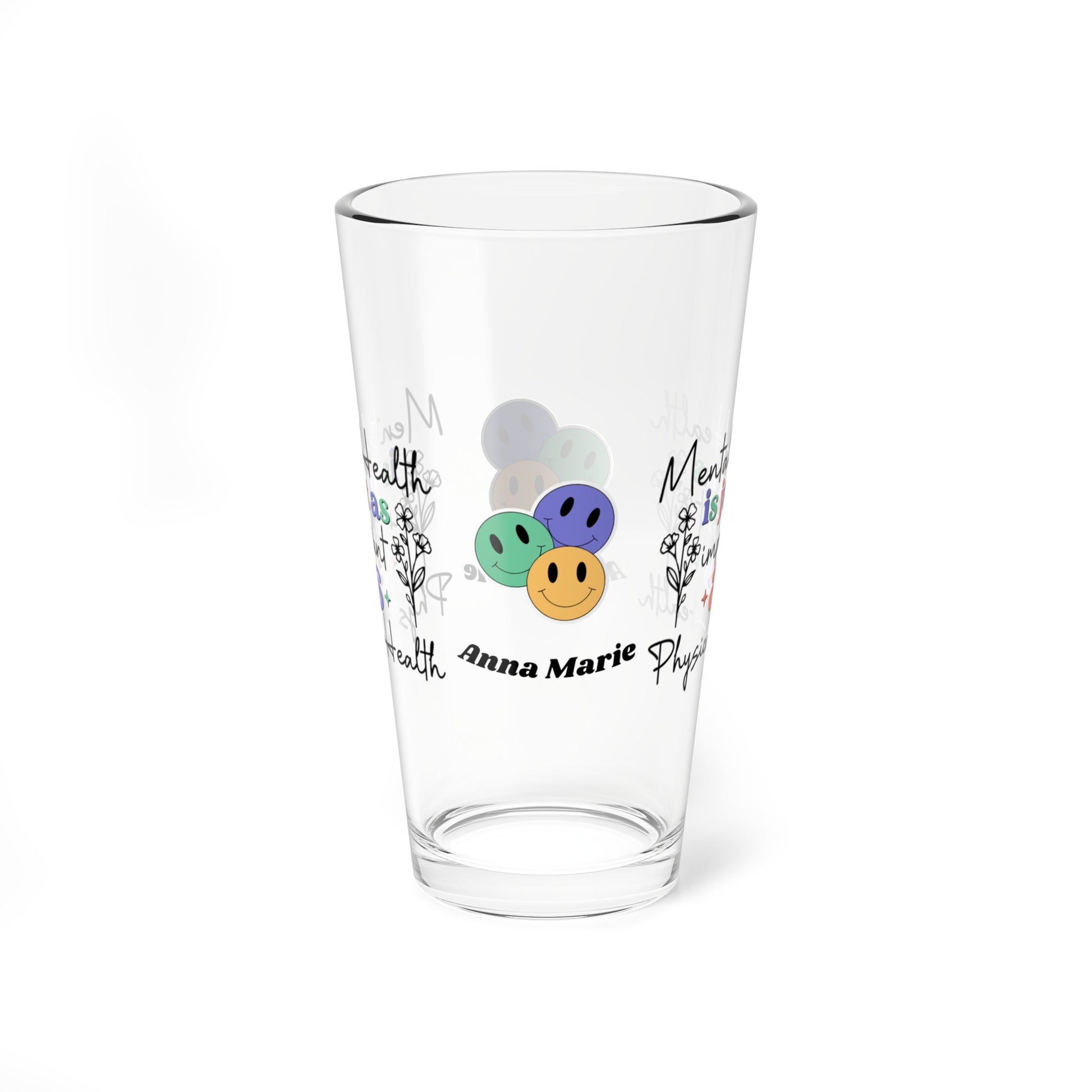 Mental Health = Physical Health retro pint glass with personalized clear glass design