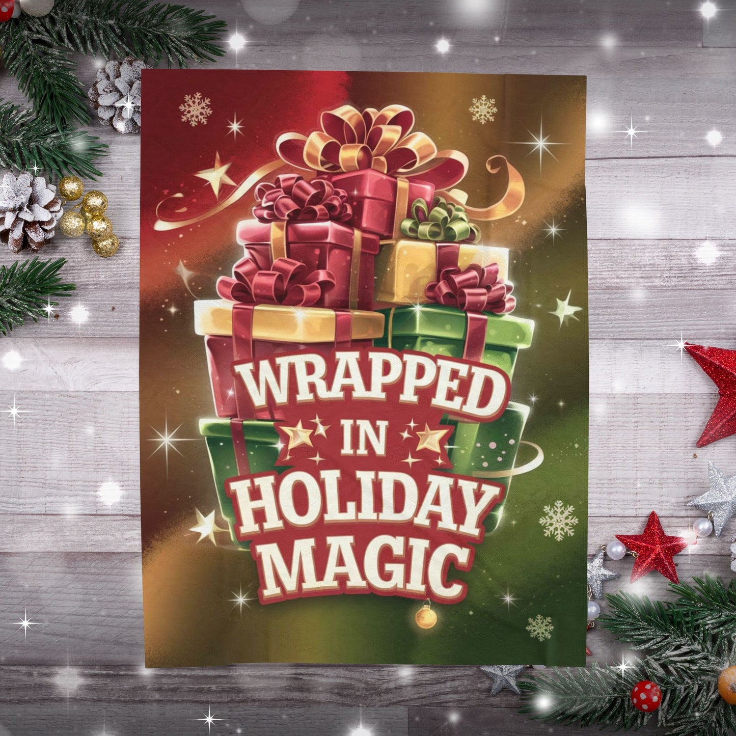 Christmas blanket “Wrapped in Holiday Magic” soft festive throw for comfort, joy, and seasonal cheer