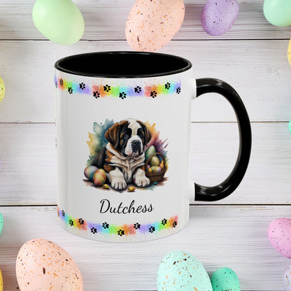 Saint Bernard: Personalized Easter Puppy Coffee Mug - Adorable Dog Design, Mental Health Gift, 11oz & 15oz, 12 Color Choices, Easter Gifts & Décor