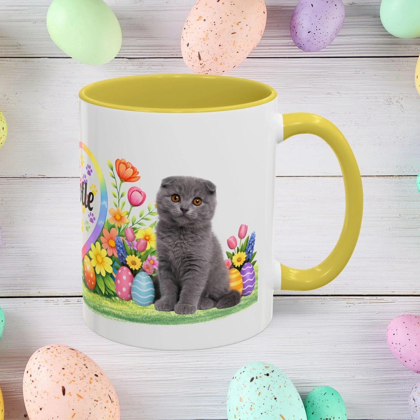 Shop our scottish fold kitten easter mug featuring the 15oz style option from MySisterIsASurvivor.
