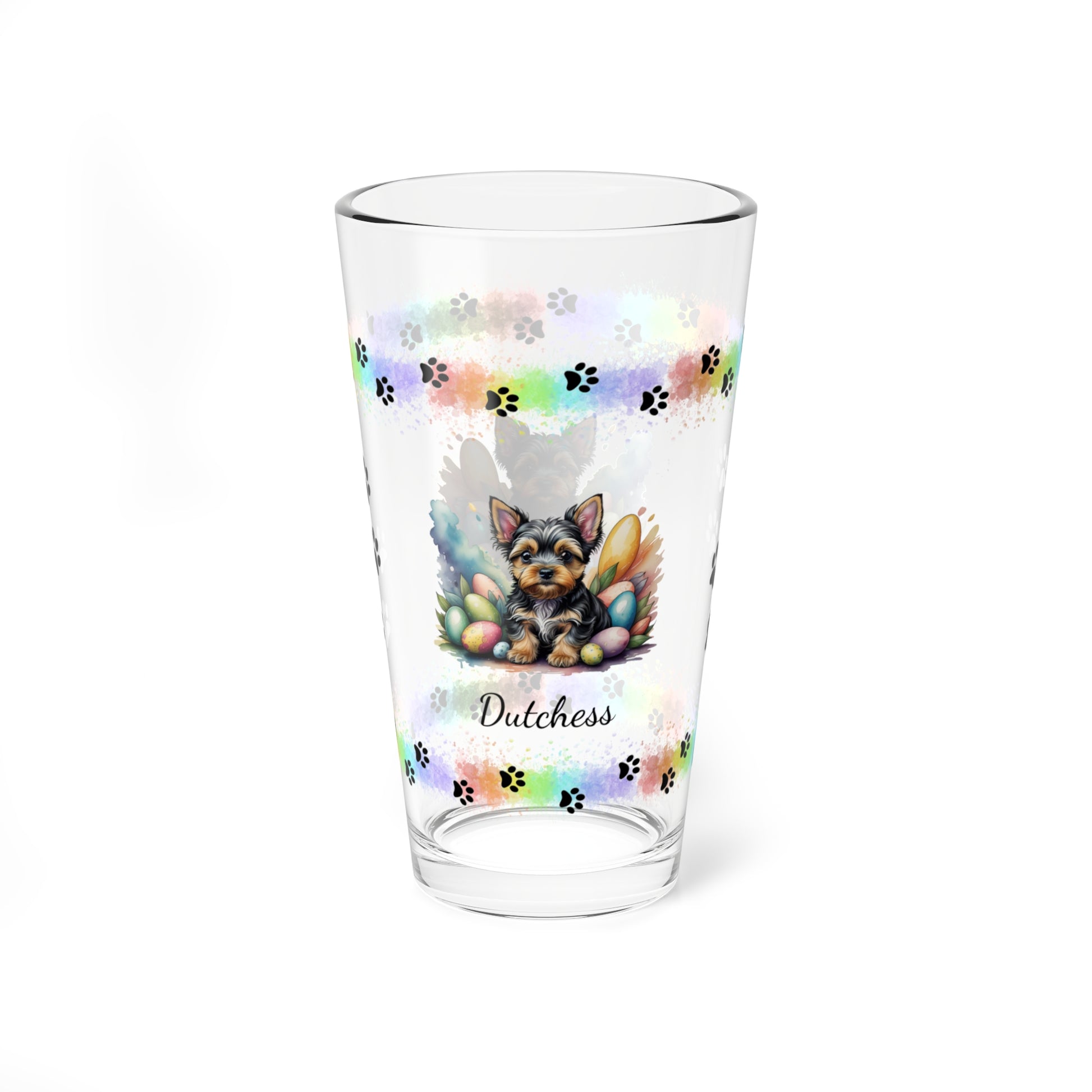 Yorkshire Terrier Personalized Easter Puppy 16oz Pint Glass - Custom Dog Design, Mental Health Gift, Easter Décor, and Festive Celebrations