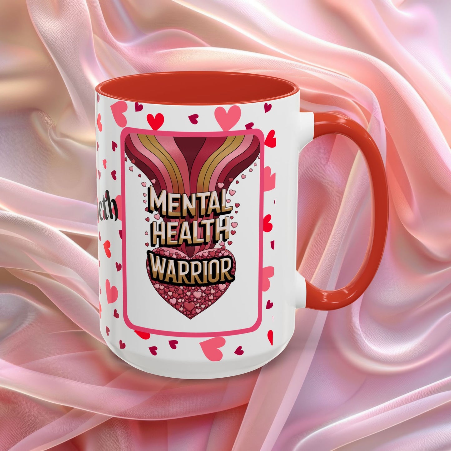 Mental Health Warrior Valentines mug celebrating strength and courage, empowering Valentine coffee cup