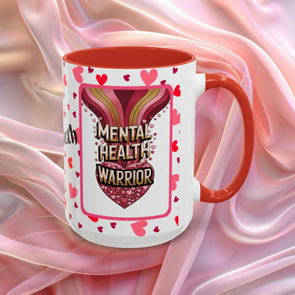 Mental Health Warrior Valentines mug celebrating strength and courage, empowering Valentine coffee cup