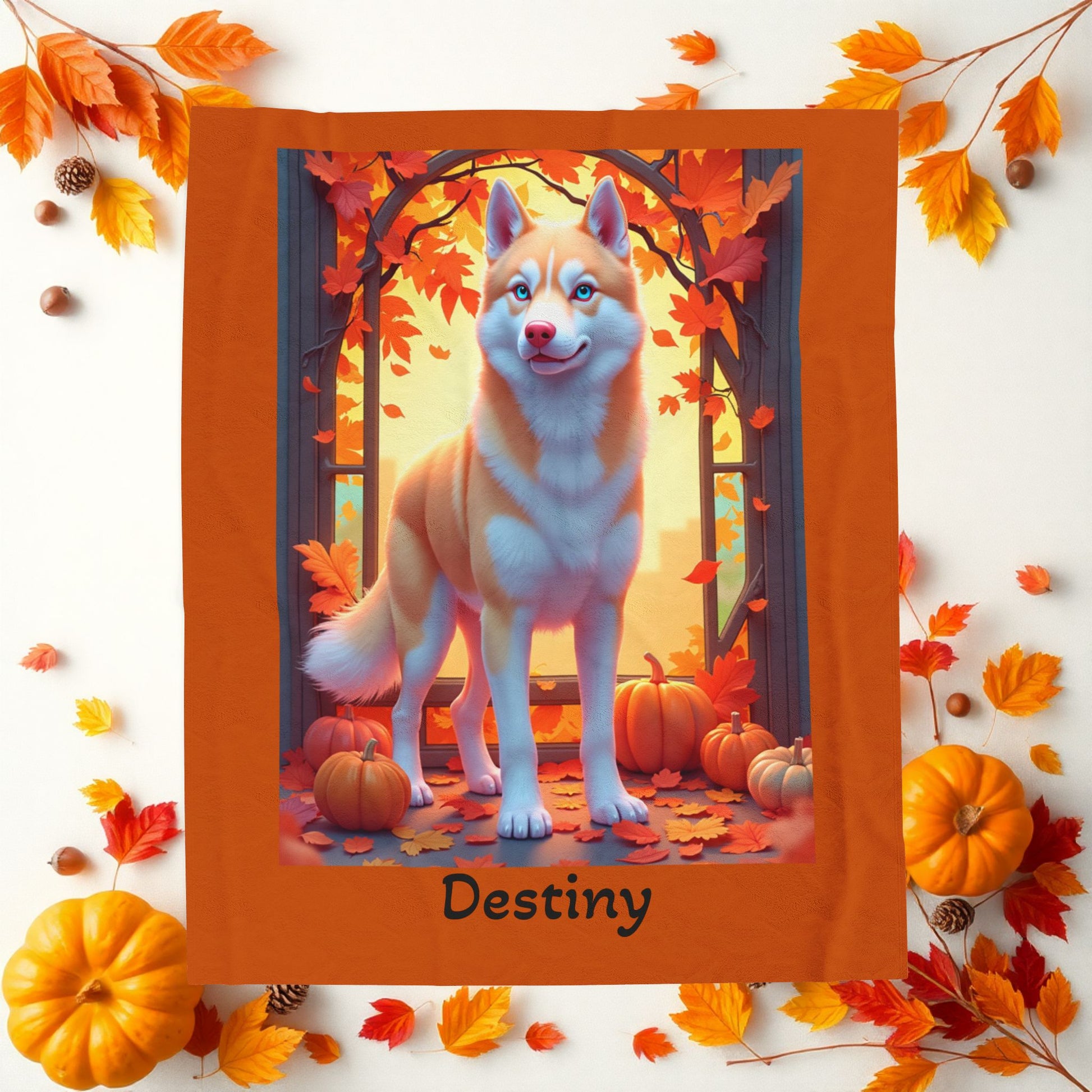 Light Red Husky blue eyes velveteen plush blanket, custom dog throw for Husky fans - MySisterIsASurvivor
