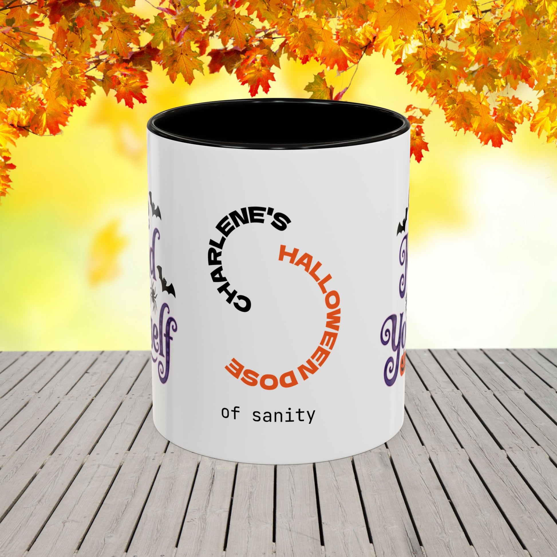 Be Kind To Yourself Halloween Mug -custom name coffee cup with uplifting fall message