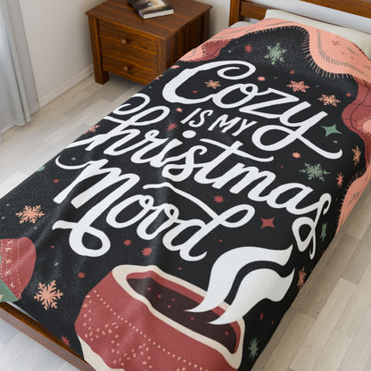 Cozy holiday blanket “Cozy Is My Christmas Mood” soft festive throw for relaxation and joy
