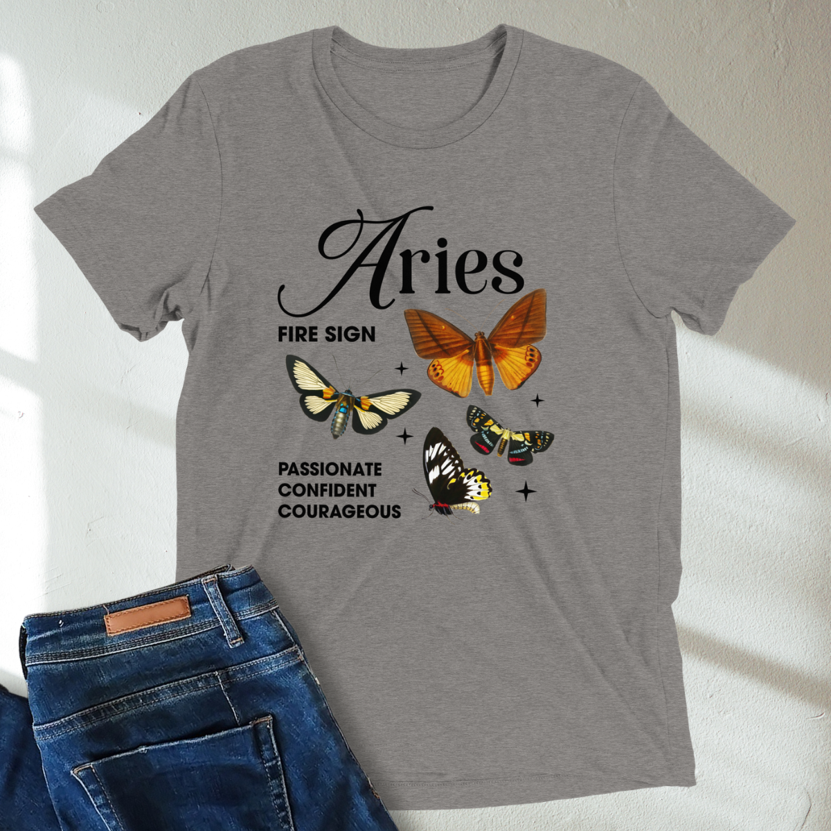 Aries Butterfly Zodiac Unisex T-Shirt : Soft Tri-Blend Unisex Astrology Shirt | Celestial Horoscope Tee