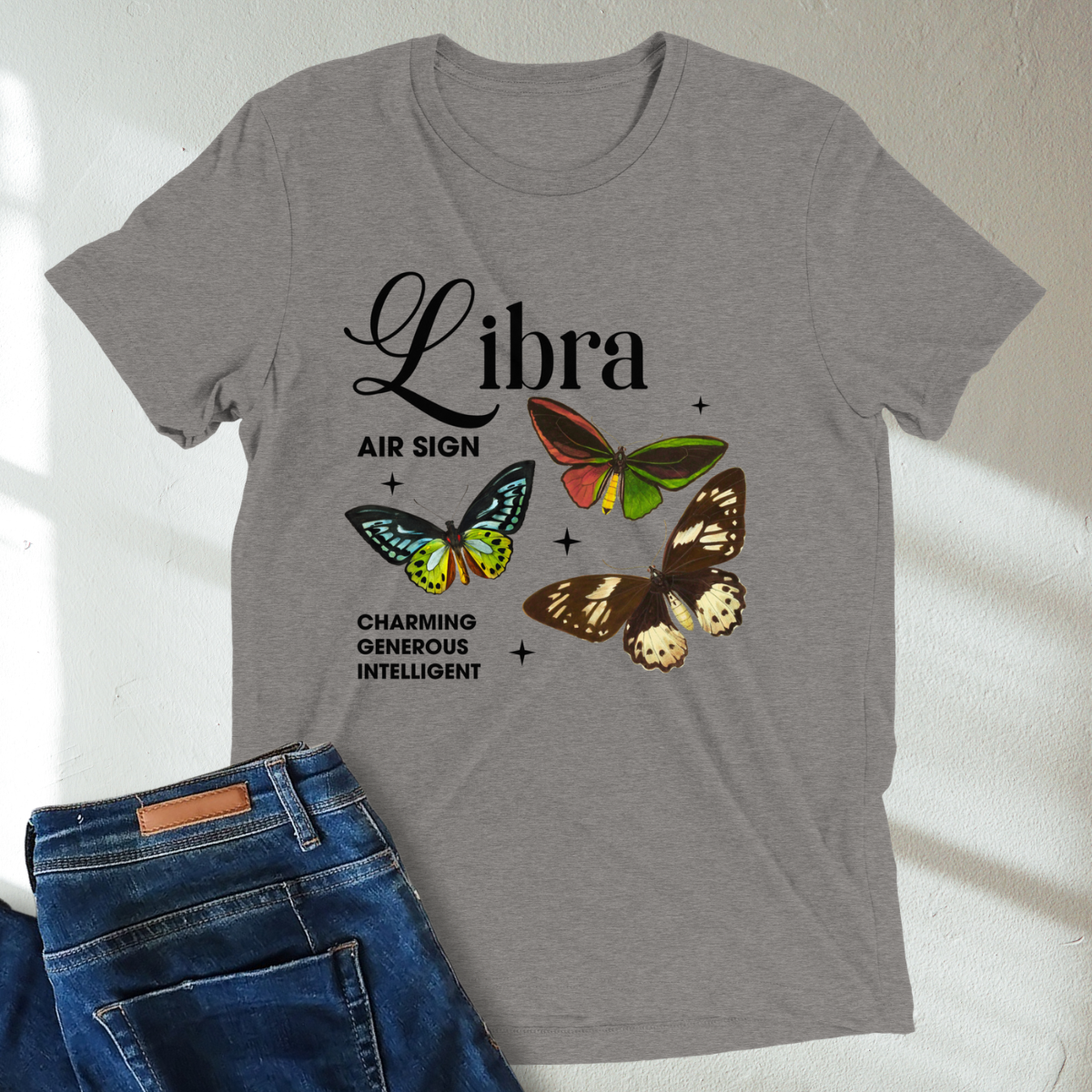 Libra Butterfly Zodiac Unisex T-Shirt : Soft Tri-Blend Unisex Astrology Shirt | Celestial Horoscope Tee