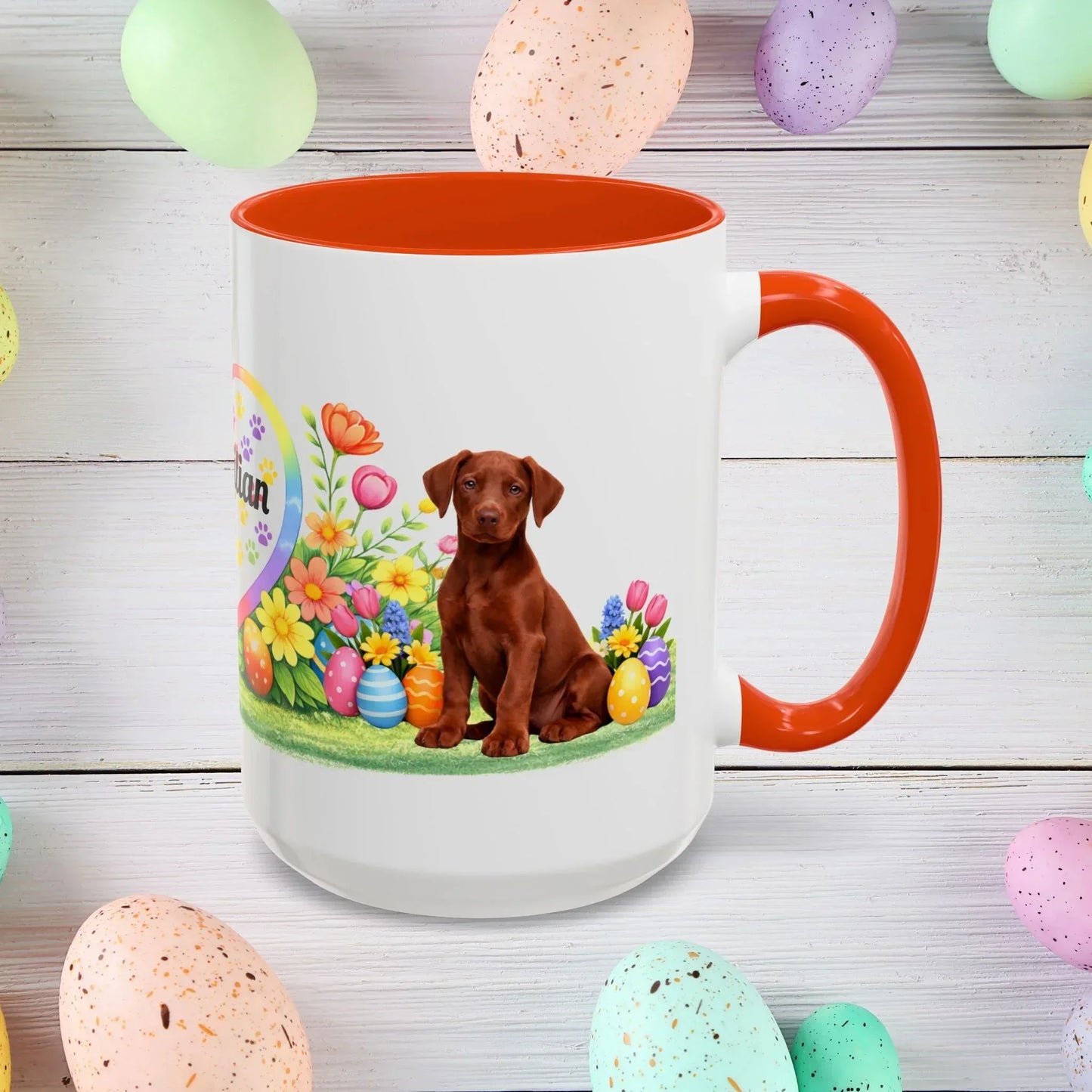 Shop our doberman melanistic red puppy easter mug featuring the 15oz style option from MySisterIsASurvivor.