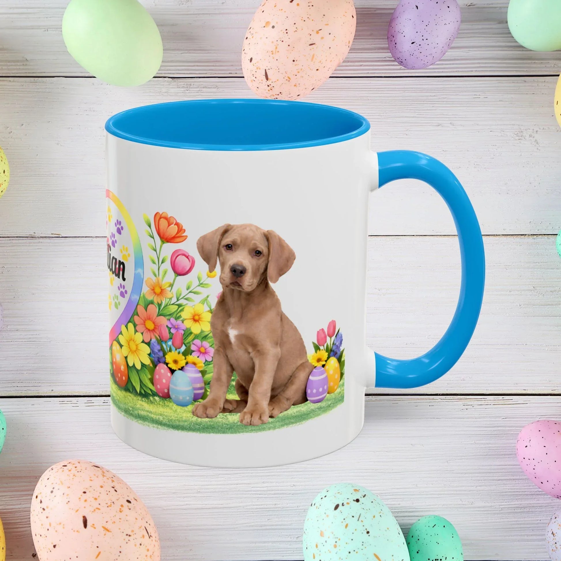 Shop our great dane isabella dilute fawn puppy easter mug featuring the 11oz style option from MySisterIsASurvivor.