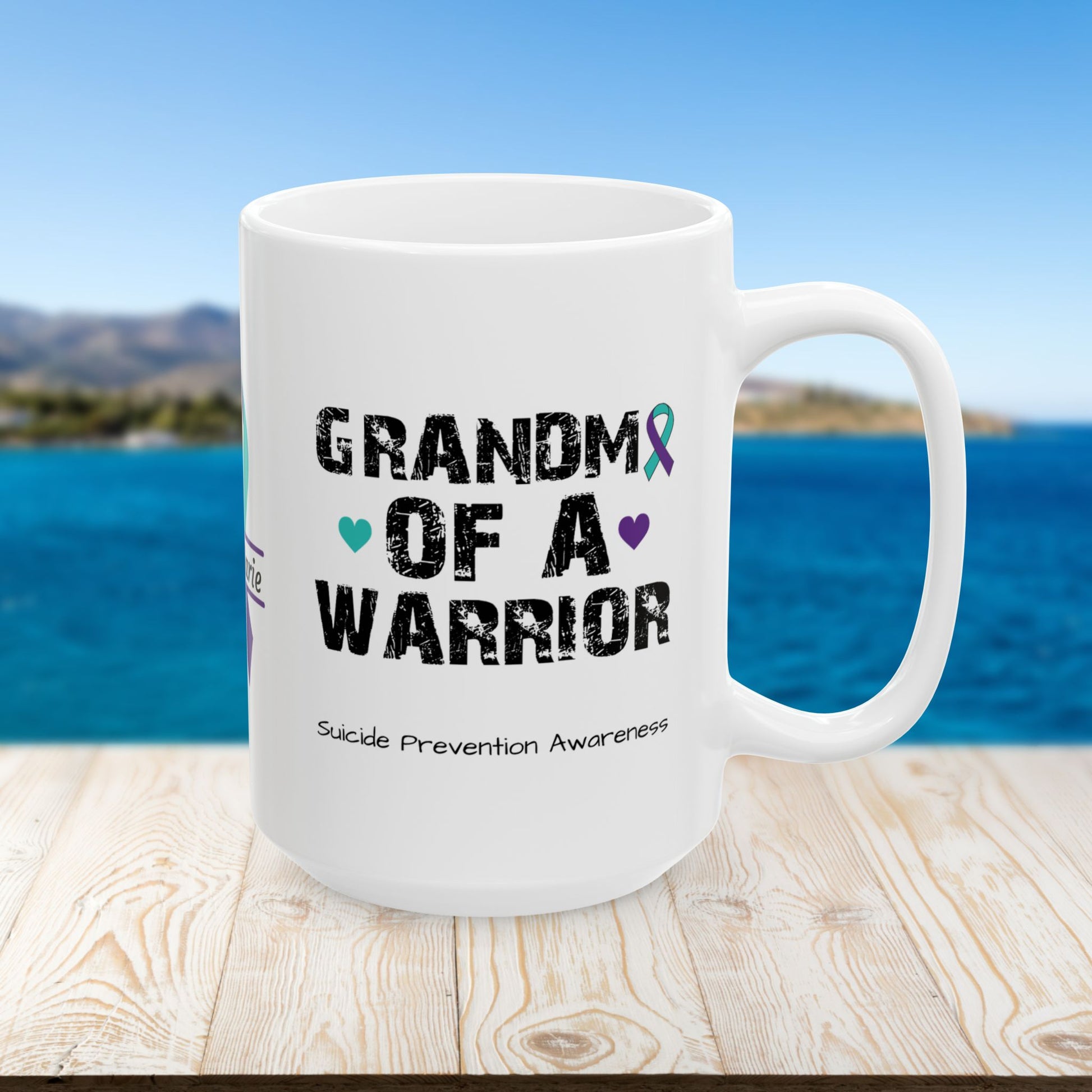 Grandma of a Warrior - Personalized Suicide Prevention Awareness Gift, Empowerment and Resilience Ceramic Mug, Support for Survivors