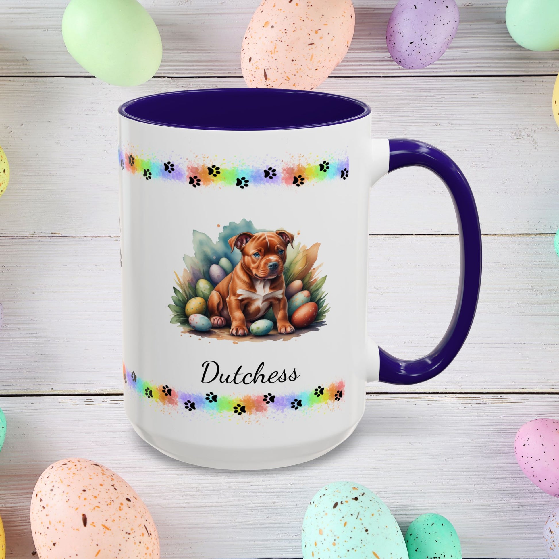 Pitbull (Red): Personalized Easter Puppy Coffee Mug - Adorable Dog Design, Mental Health Gift, 11oz & 15oz, 12 Color Choices, Easter Gifts & Décor